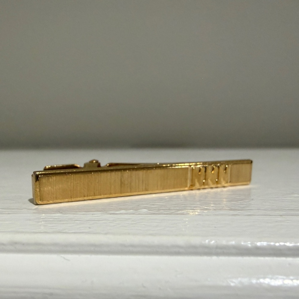 Vintage NINA RICCI Brushed Gold NNN Monogram Tie Clip Bar Germany